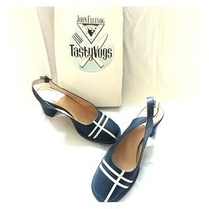 Fluevog navy & white slingbacks